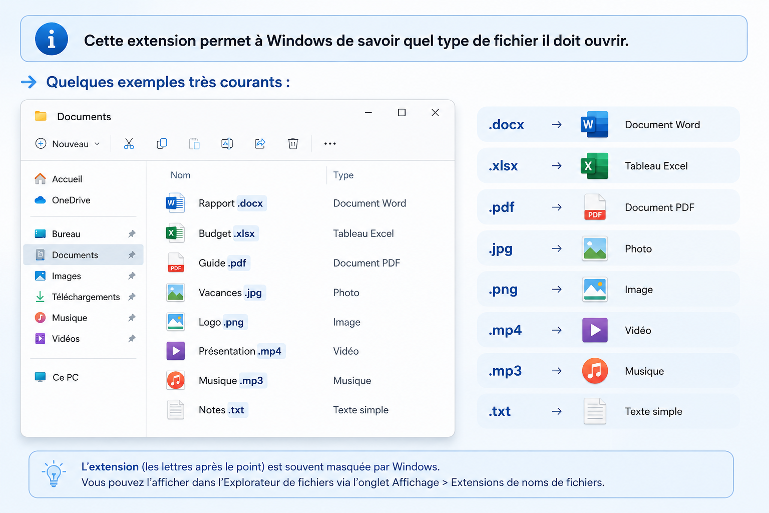 illustration expliquant les extensions de fichiers sous windows