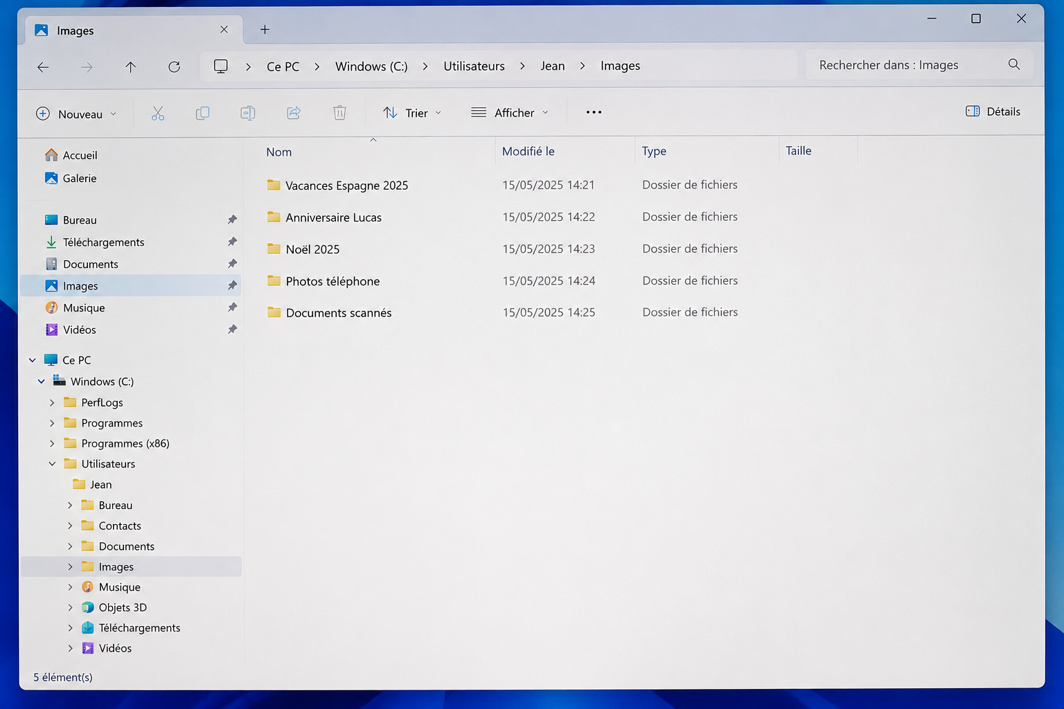 le dossier images de windows permet de classer vos photos